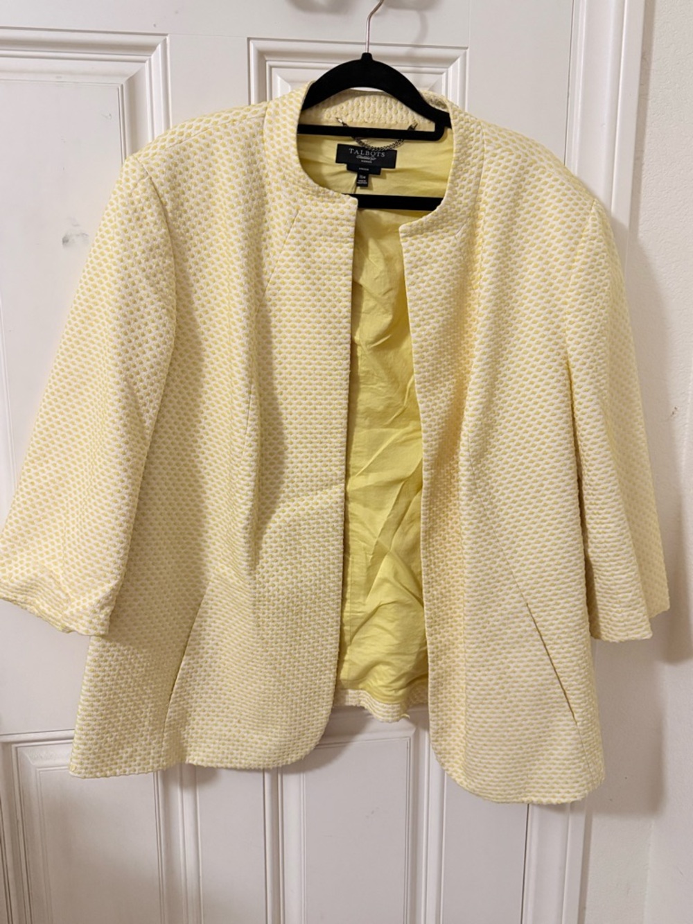 Talbots Pale Yellow Textured Open-Front Blazer